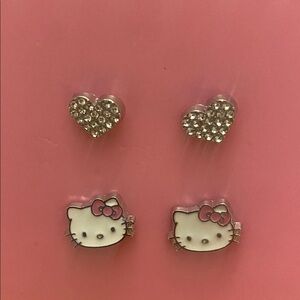 Hello Kitty set of 2 post earrings Sparkle Hearts and Character Earrings NWT